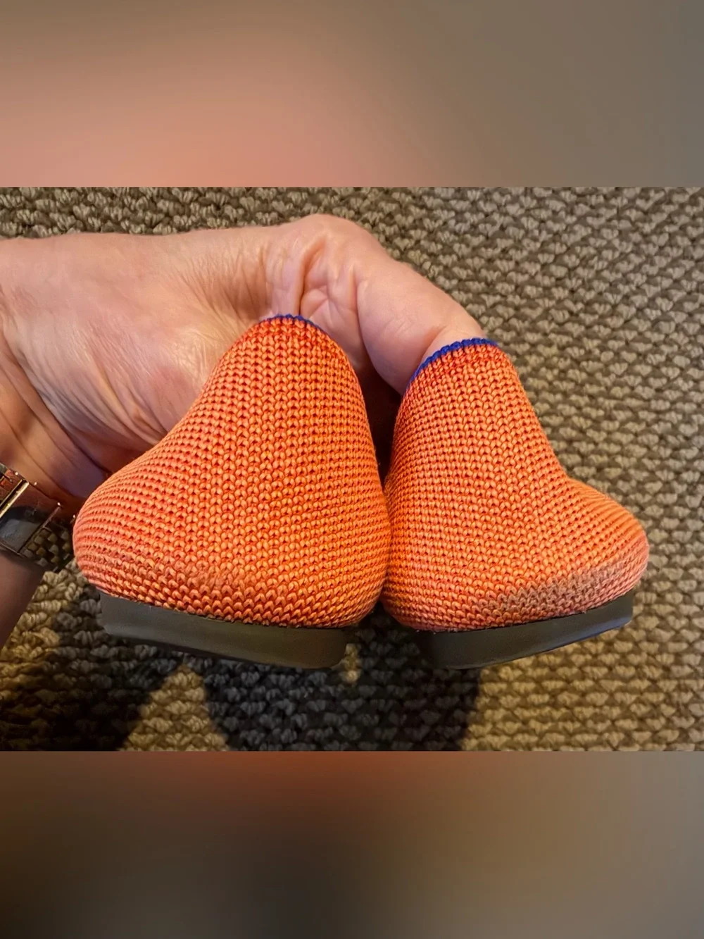 Rothy's Coral Knit Pointed Ballet Flats with Blue Trim